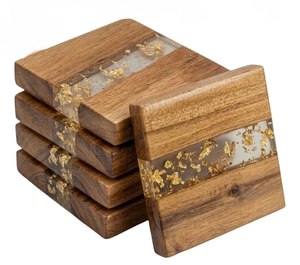 High Demand Handcrafted <b>epoxy</b> <b>Resin</b> & Wood coaster Set Coffee Cup Mats 7 Pads Non Slip <b>Table</b> Decoration coaster Set - Product Image 3