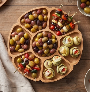 Assiette et plateau à dessert en bois faits à la main en forme de fleur prix de gros parfait pour les fruits secs ustensiles de cuisine assiette alimentaire - Product Image 5