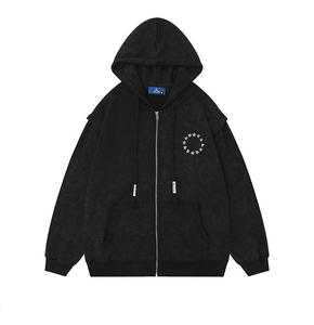 Chaleco con capucha y cremallera para hombre – Chaleco sin mangas de algodón polar estilo urbano con capucha, de peso pesado, 100% algodón, con bolsillo canguro - Product Image 2