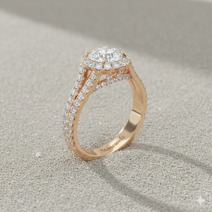 Bague de fiançailles ronde à halo de diamants, plaquée or et platine, pour un style minimaliste certifié - Product Image 4