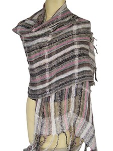 Châle tricoté léger rayé pour femme, long, décontracté, toutes saisons, usage quotidien, motif teint en fil - Product Image 1