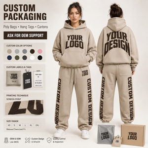 Women Custom Print Hooded Tracksuit Set Loose Fit Full Length Cotton <b>Joggers</b> With Side Pockets Autumn Casual Wear - Product Image 4