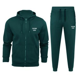 Survêtement à capuche vert foncé pour homme, manches longues, fermeture éclair, poches latérales, coupe classique, vêtements de sport décontractés d'automne, logo personnalisé - Product Image 1