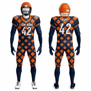 Uniformes de football américain personnalisés en gros pour équipes 7v7 – Ensemble de maillots en polyester respirant avec impression par sublimation et twill de tackle - Product Image 1