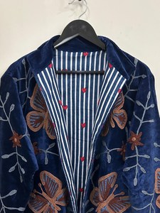 Luxurious Hand Embroidered Velvet <b>Jacket</b> Rich <b>Navy</b> Blue Inspired By Butterfly Winter Warm Coat Luxury Boho Open Front Outerwear - Product Image 6