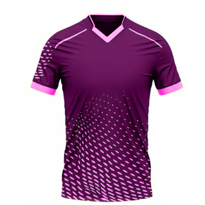 เสื้อฟุตบอลแขนสั้นคอวีสีแดงเลือดหมูสำหรับผู้ชาย ลายจุดสีชมพู ผ้าโพลีเอสเตอร์ซับเหงื่อ ชุดกีฬาสำหรับทุกฤดูกาล - Product Image 5