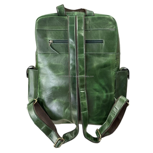 Mochila Vintage de Cuero para Portátil, Verde, con Múltiples Bolsillos, Gran Capacidad, Mochila para Hombre, Logotipo Personalizado, Bolsa de Viaje - Product Image 2