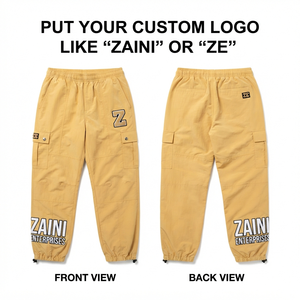 Pantalon coupe-vent pour homme, nylon premium 130 GSM, cargo joggers, beige clair, avec surpiqûres, logo brodé personnalisé, vêtements de sport - Product Image 1