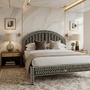 Base de Cama Moderna con Paneles de Madera, Cabecero y Pie de Cama Arqueados, Muebles Matrimoniales para Hogar y Hotel - Product Image 2