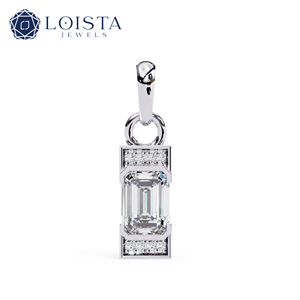 LOISTA Women's White Gold <b>Emerald</b> Cut Diamond <b>Pendant</b> With Side Diamonds Classic Style GIA Certified - Product Image 1
