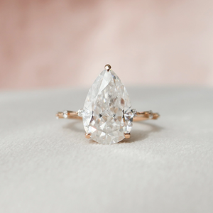 แหวนหมั้นทอง 14k แหวนเพชรทรงลูกแพร์ โรสโกลด์ เครื่องประดับผู้หญิงสุดคลาสสิก เพชรเพาะเลี้ยงในห้องปฏิบัติการ - Product Image 1
