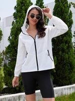 Veste coupe-vent à capuche blanche avec fermeture éclair, vêtement d'extérieur décontracté d'été, coupe régulière, en polyester, manteau pour femme, couleur unie, manches longues