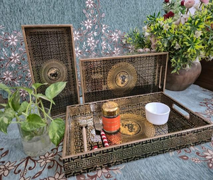 Juego de Tres Bandejas de Madera MDF de Alta Calidad con Recubrimiento de Esmalte para Uso Multipropósito, Diseño Impreso Personalizado por Fabricante Indio - Product Image 1
