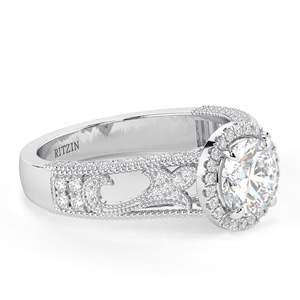 Anillo de compromiso con halo único y elegante de diamante talla redonda en oro rosa para mujer - Product Image 1