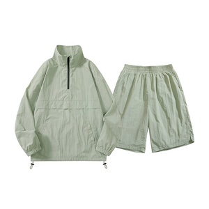 <b>Men</b> <b>Summer</b> Windbreaker Tracksuit Shorts Set 1/4 Zip Lightweight Nylon 2 Piece Casual Sports Outfit - Product Image 2
