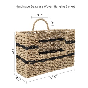 Panier suspendu en jonc de mer tressé fait main avec corde en coton noir, panier de rangement artisanal, vente en gros, écologique, fabriqué au Vietnam - Product Image 4