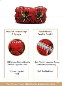 Pochettes matelassées géométriques Kantha en coton recyclé avec fermeture éclair, trousse de maquillage bohème, étui cosmétique, organisateur de voyage, fournisseur en gros - Product Image 6