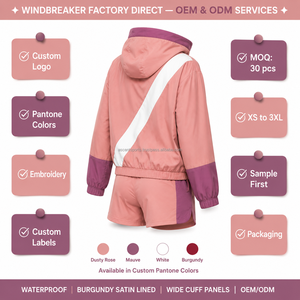 Wholesale Bulk Supplier Blank Plain No Logo Ladies Hooded <b>Zip</b> Windbreaker Set Contrast Piping Trim Lightweight Sportswear New - Product Image 3