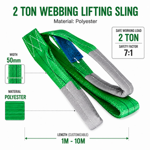 Sangle de levage Provina WBS02 verte en polyester de 50 mm, capacité de 2000 kg, pour le levage et la sécurisation d'objets lourds et volumineux pendant le transport - Product Image 4