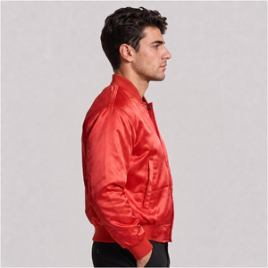 Blouson bomber en satin gris pour homme, coupe classique, couleur unie, col rabattu, vêtement décontracté pour l'automne - Product Image 6
