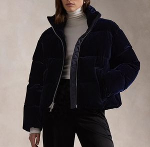 Women's Velvet <b>Quilted</b> Puffer <b>Jacket</b> Stand Collar Full Sleeve Short Winter Coat Thick Warm Pullover Style Solid Color - Product Image 1