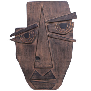 Plaque murale artisanale en bois rond brun, style Mid-Century Modern, WA-008 - Visage abstrait, décoration intérieure - Product Image 1