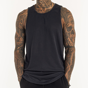 Camiseta sin mangas negra para hombre, cuello redondo, de secado rápido, tejida, informal, para hacer ejercicio - Product Image 6
