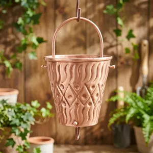 Chaîne de pluie décorative en cuivre gaufré pour la récupération d'eau, pour jardin, patio, extérieur de maison, décoration extérieure pour l'eau de pluie - Product Image 4