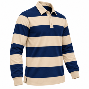 High Quality <b>Men</b> Long Sleeve Rugby <b>Shirt</b> Classic Striped Jersey Collar Golf <b>Shirt</b> Custom <b>Mens</b> Casual Long Sleeve Rugby <b>Shirt</b> - Product Image 3
