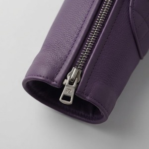 Veste de moto en cuir pour homme RELEVO, couleur violette, coupe ajustée, fermeture éclair, col rabattable, style automne - Product Image 3