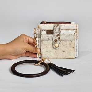 Cartera de Cuero Genuino para Mujer con Borla y Asa de Anillo, Diseño Panelado, Cierre de Hebilla, Corta, para Uso Diario - Product Image 2