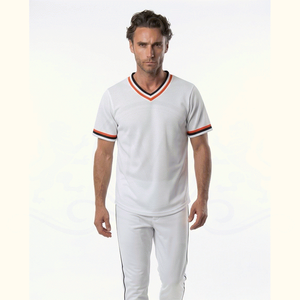 Maillot de football blanc à col en V et manches courtes pour homme, en maille respirante, coupe classique, toutes saisons, couleur unie, vêtements de sport - Product Image 1