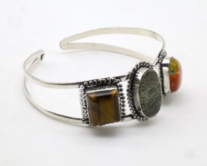 Mix Gemstone German <b>Silver</b> <b>Cuff</b> <b>Bracelet</b> Handmade Adjustable Ethnic Boho Statement Jewelry for Women - Product Image 2
