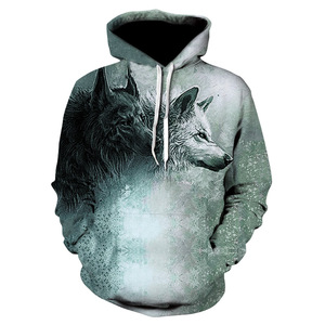 Sweat-shirt à capuche pour homme avec imprimé loup, sublimation, coupe classique, décontracté, pour l'automne, 100% polyester, tricoté, respirant - Product Image 5