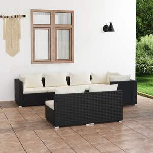 Conjunto de Muebles de Patio de Ratán PE Negro y Crema, Acero con Recubrimiento en Polvo, Plástico Resistente, Muebles de Exterior Elegantes - Product Image 1