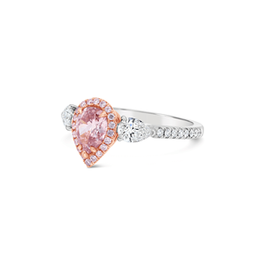 Anillo de Joyería Fina de Oro Sólido de 14k/18k con Diamante Rosa Argyle de Corte Redondo Cultivado en Laboratorio de 0.75ct/0.52ct y Diamante Blanco de Laboratorio de 0.11ct - Product Image 3