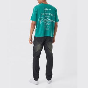 Camisetas de manga corta para hombre de verano caliente Lavado ácido teñido liso 100% algodón Impresión digital de peso pesado - Product Image 3