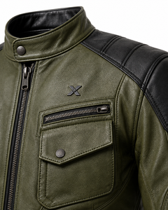 Chaqueta de Motocicleta de Cuero Utilitaria |   Diseño Transpirable para Invierno |   Colores Verde Oliva/Azul/Borgoña |   OEM/ODM Personalizable |   Premium - Product Image 4