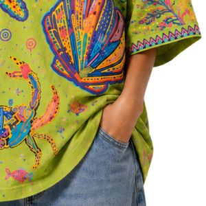 T-shirt graphique oversize vert lime pour femme, imprimé océan coloré, décontracté, en coton, streetwear, coupe ample, été, personnalisable, OEM, vente en gros - Product Image 6