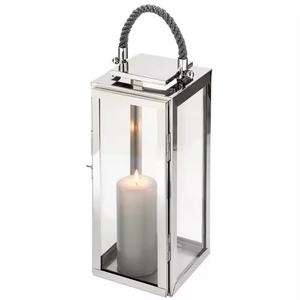 Modern Stainless Steel <b>Lantern</b> With Glass Panels And Rope Handle For Home Decoration Wedding Centerpiece <b>Lantern</b> - Product Image 1