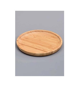 Bandeja redonda de madera de mango hecha a mano de primera calidad con acabado natural, plato decorativo duradero para cocina y comedor, estilo rústico elegante. - Product Image 1