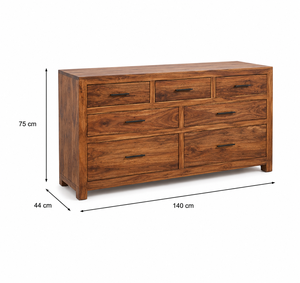 Solid Wood Dresser 7 Drawers Midcentury Modern Rustic Bedroom <b>Storage</b> Cabinet Freestanding - Product Image 2