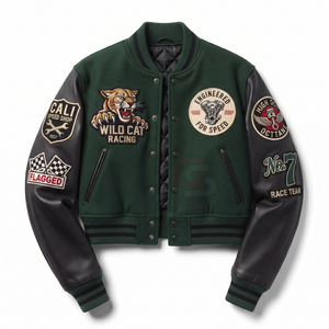 Chaquetas Varsity con Logotipo de Diseño Personalizado, Chaquetas de Béisbol con Mangas de Cuero, Chaquetas Cortas para Mujer, Chaqueta Deportiva Universitaria - Product Image 5