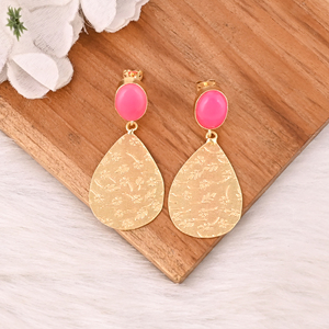Pendientes de Latón con Calcedonia Fucsia, Estilo Vintage, Joyería Hecha a Mano para Mujer - Product Image 3