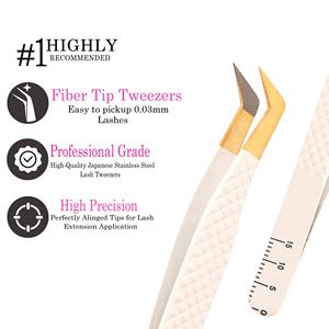 Pince à cils de haute précision à pointes fermées, poignée diamantée, pointe blanche, dorée, antistatique - Product Image 1