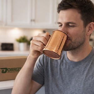 Chope à bière vintage en cuivre avec poignée en laiton, classique, écologique, réutilisable, vaisselle traditionnelle pour bar, maison, cuisine, cadeau durable - Product Image 4