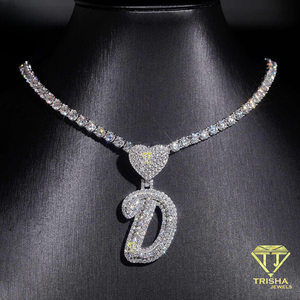 สร้อยคอเทนนิสโมอิสซาไนต์ VVS สุดหรู พร้อมจี้ตัวอักษรประดับเพชร เงินแท้ 925 สไตล์ฮิปฮอปคิวบา สำหรับผู้ชาย - Product Image 4