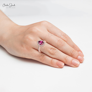 Produits phares : Bague halo en grenat rhodolite taille poire 8x6mm en or massif 14 carats, or rose, bague de fiançailles, cadeau pour Noël - Product Image 5