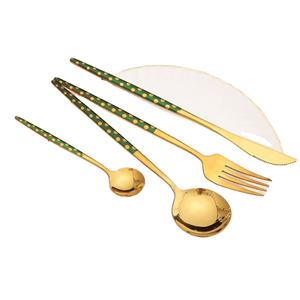 ชุดเครื่องใช้บนโต๊ะอาหารทองเหลือง4ชิ้นพร้อมด้ามขัดเงาพิมพ์แล็กเกอร์สำหรับบ้านและโรงแรมสำหรับงานปาร์ตี้ - Product Image 1
