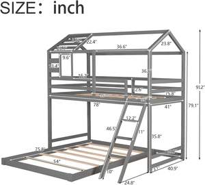 Eco-Friendly L-Shape Wooden Bunk Bed <b>Frame</b> with <b>Ladder</b> & Safety Guardrail – Twin/Full House Bed for Home & Hotel - Product Image 5